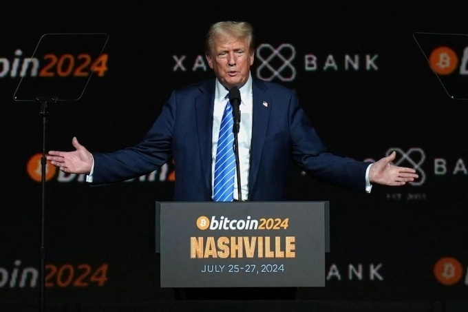 Donald Trump trong sự kiện Bitcoin 2024 tháng 7/2024 - lần đầu ông đề cập về ý tưởng kho dự trữ tiền số cho nước Mỹ. Ảnh: Reuters