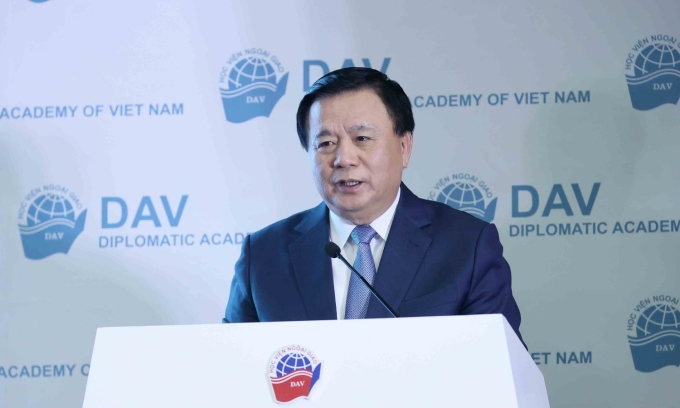 Uỷ viên Bộ Chính trị Nguyễn Xuân Thắng tại Học viện Ngoại giao ngày 7/3. Ảnh: TTXVN