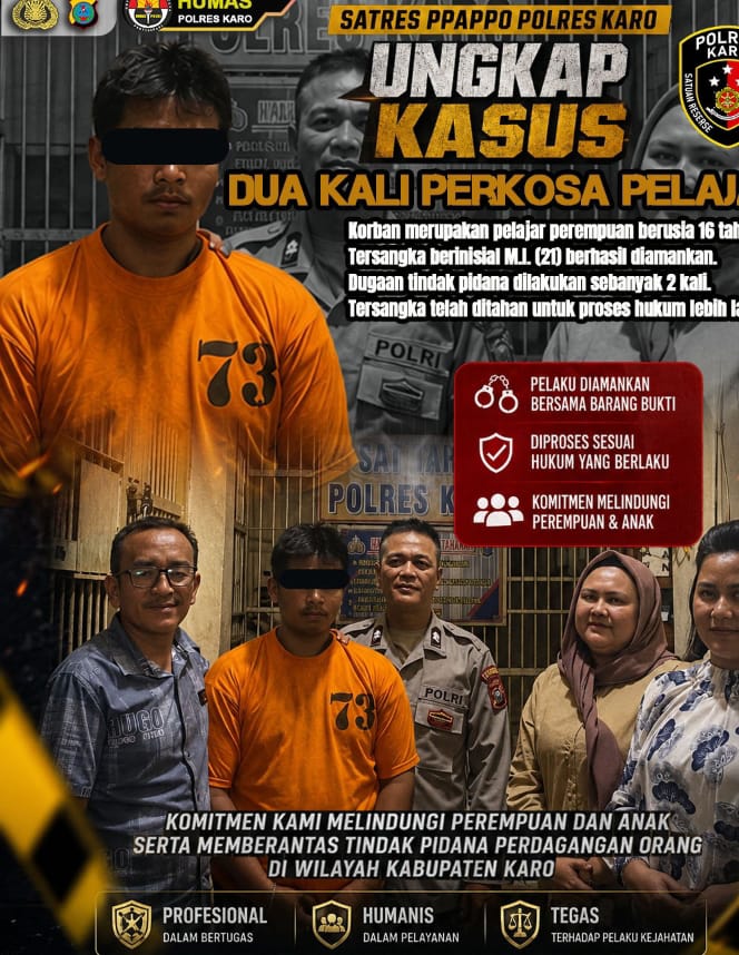 lobangpipis Dua Kali Perkosa Pelajar, Satres PPAPPO Polres Karo Ringkus Pemuda